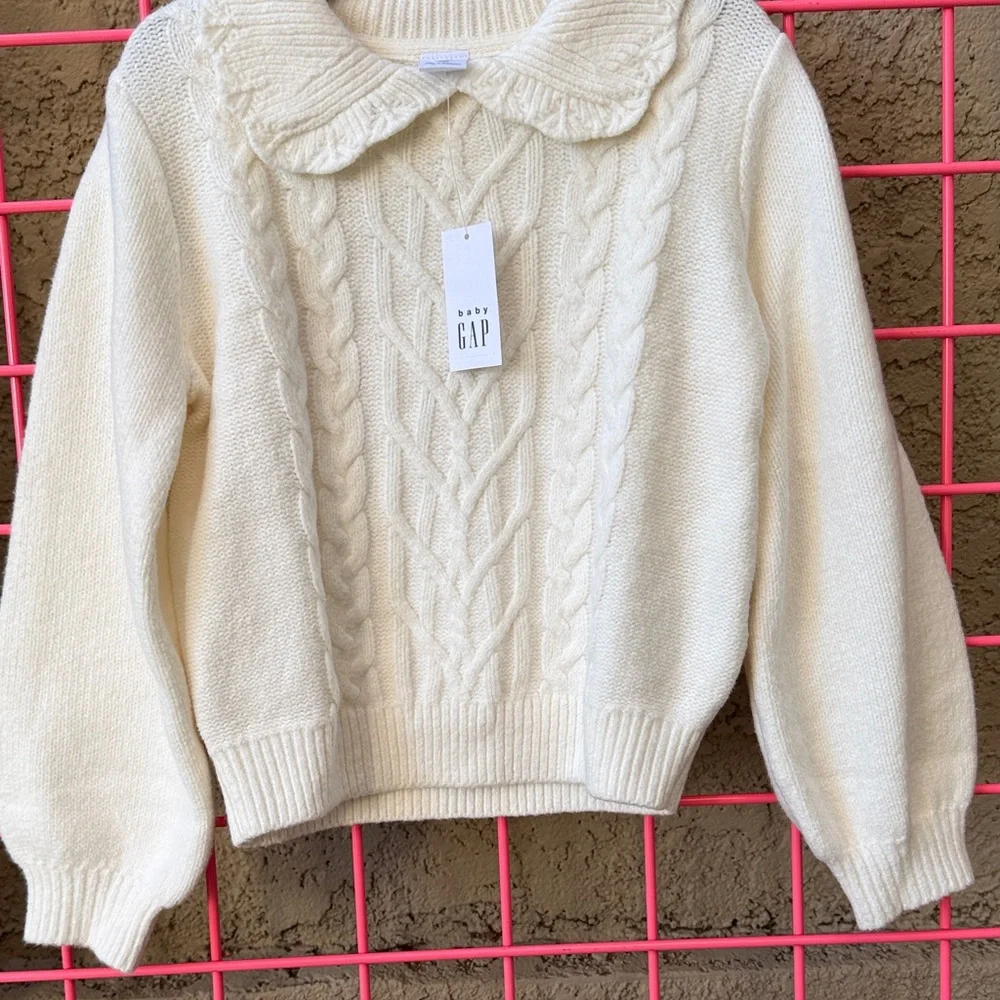 New GAP Ivory Cable Knit Cotton Blend Sweater with Color